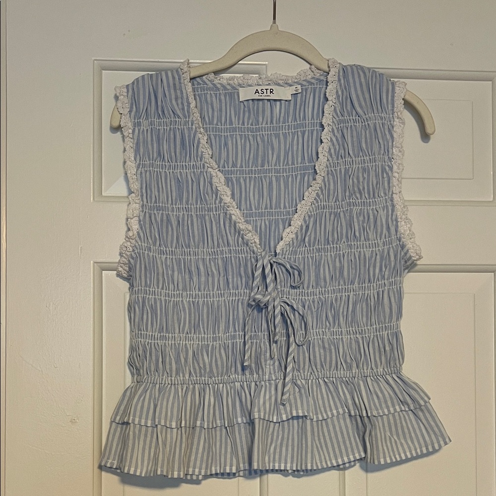 ASTR Light Blue Ruffle Trim Blouse
